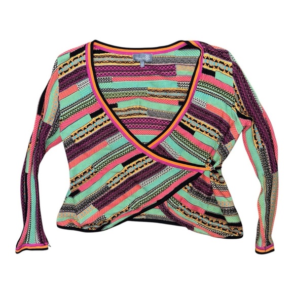 Vibrant Pink and Orange V-Neck Sweater - Picture 2 of 4